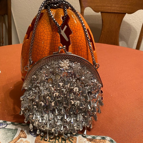 Handbags - Silver Beaded and Sequin Purse